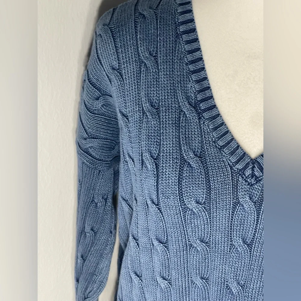 POLO Ralph Lauren Navy Blue Pima Cotton Knit V-neck Sweater Size Small - Picture 3 of 6